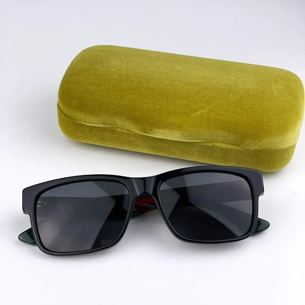 NEW Gucci GG0340S 006 Rectangle Black Green Women Sunglasses